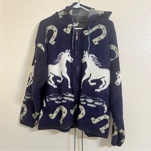 Yarina horse wool zip up hoodie sweater western boho horseshoe equestrian rodeo